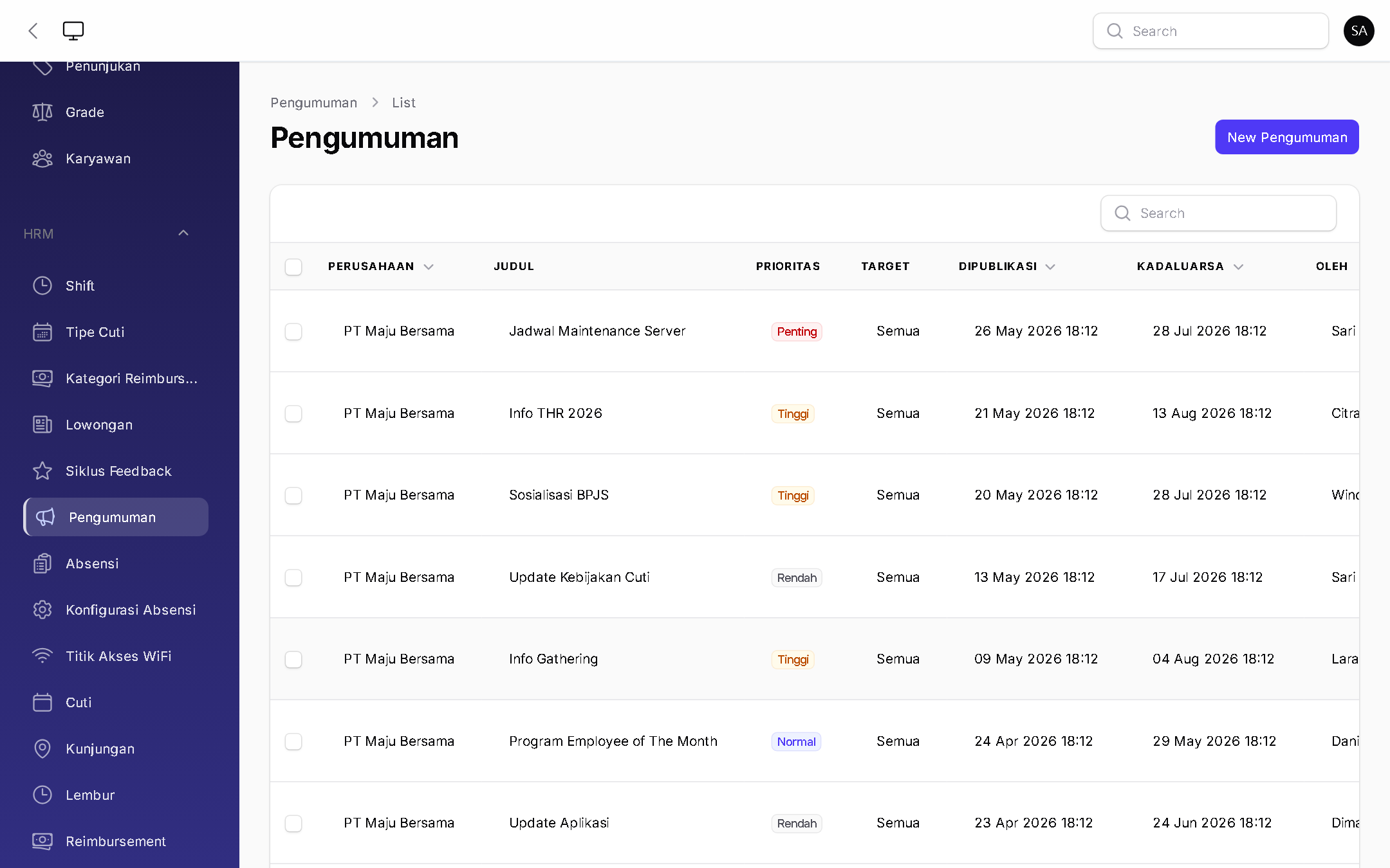 Pengumuman - BizOS