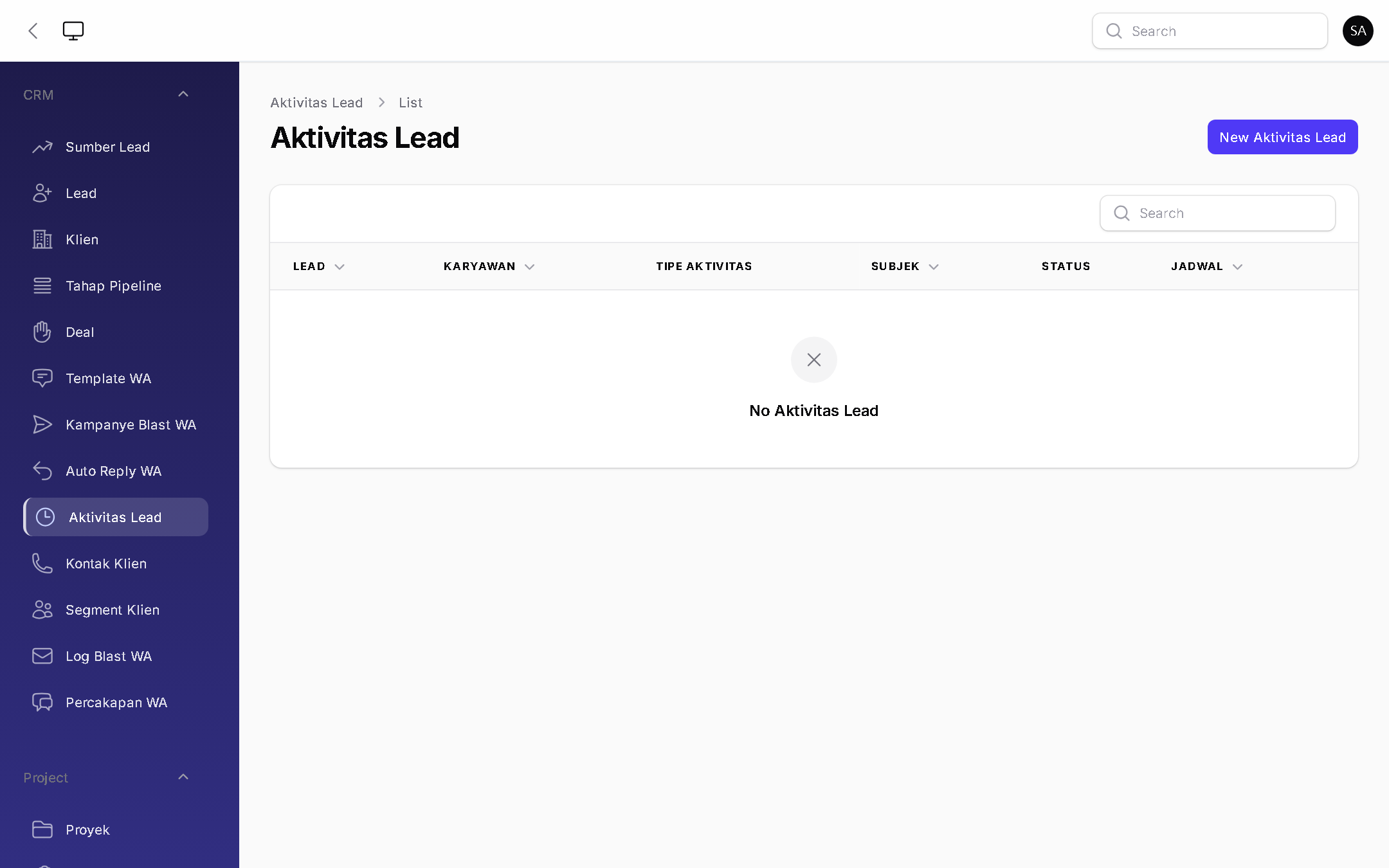 Aktivitas Lead - BizOS