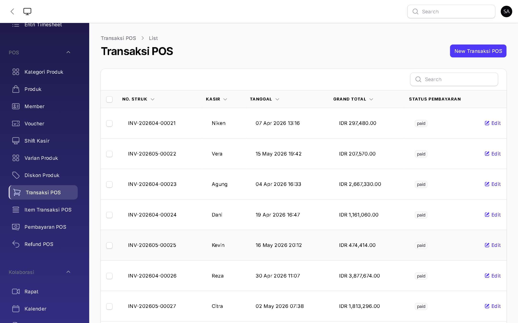 Transaksi POS - BizOS